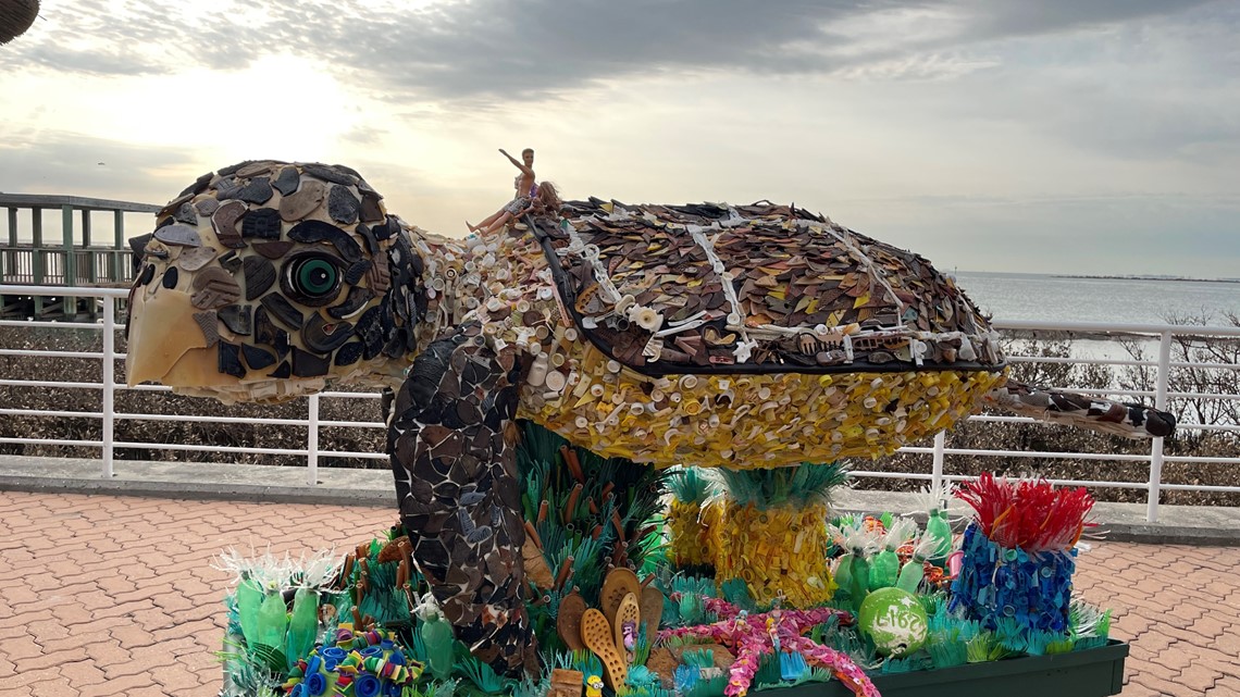 Art sculptures made of plastic trash part of new exhibit at Texas State Aquarium