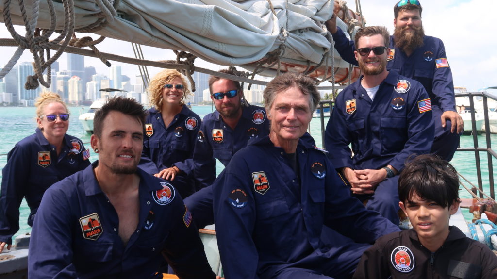 The crew of the schooner Anne. The crew is sailing from Miami to SpaceX’s Boca Chica facility, to propose a Mars analog mission to CEO and founder Elon Musk. 