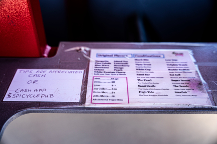 A menu of Island Daiquiris 2 Go is posted on the cycle pup allowing guests to plan beforehand. (KVEO Photographer Sal Castro)