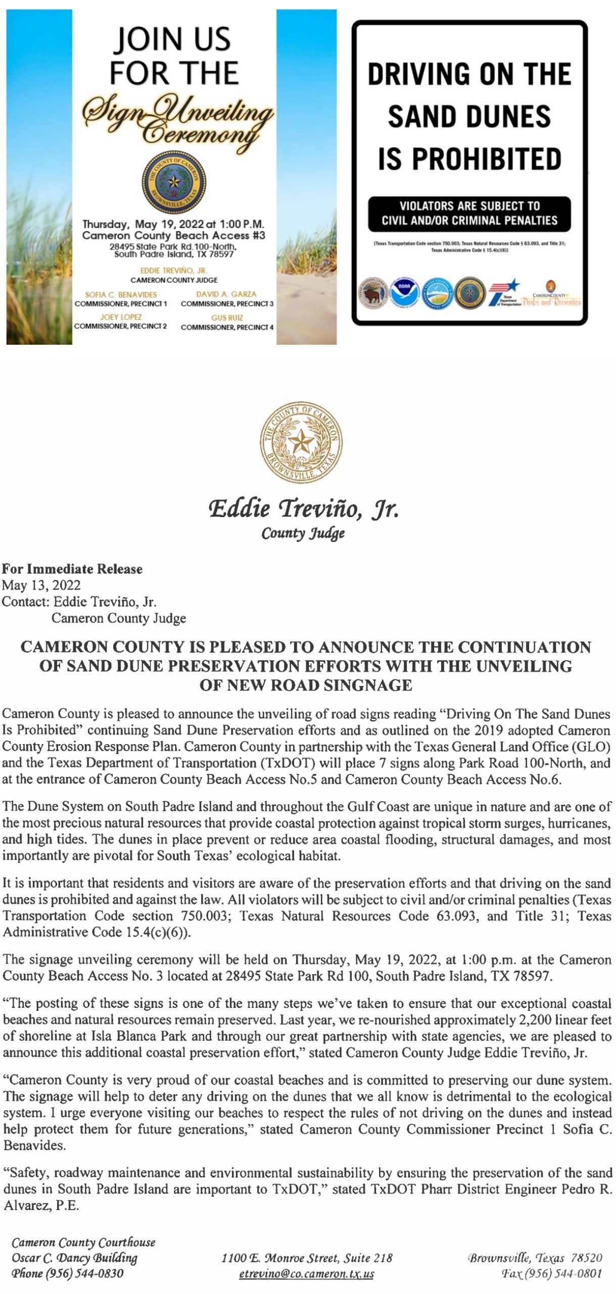Cameron County Sign Unveiling Ceremony