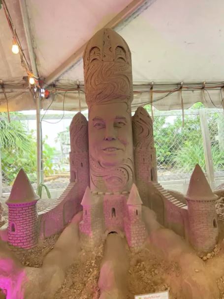 Elon Musk inspired sand sculpture at the Holiday Sandcastle Village of South Padre.