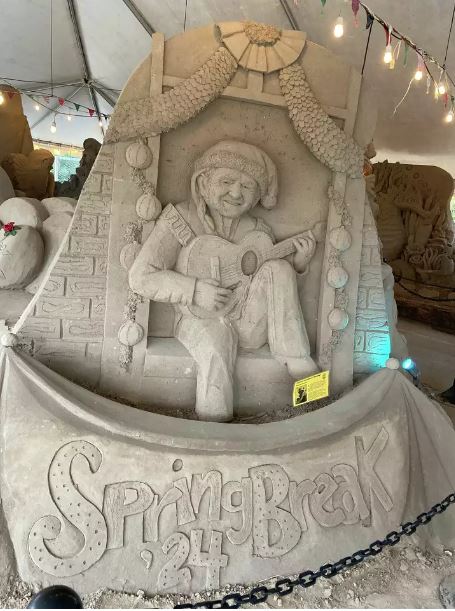 Willie Nelson sand sculpture at the Holiday Sandcastle Village of South Padre.